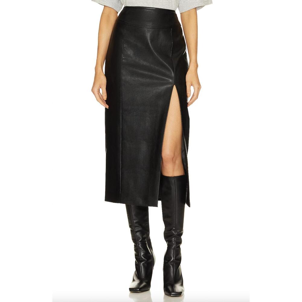 NEW BARDOT dante faux leather midi skirt in black